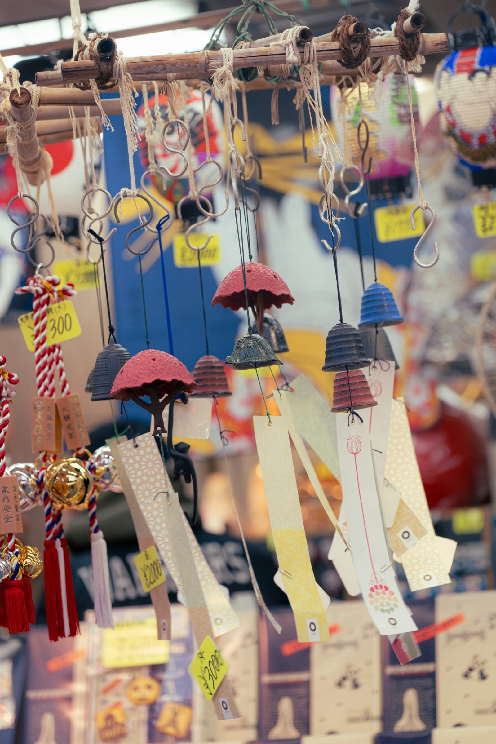 a bunch of different items hanging from a rack