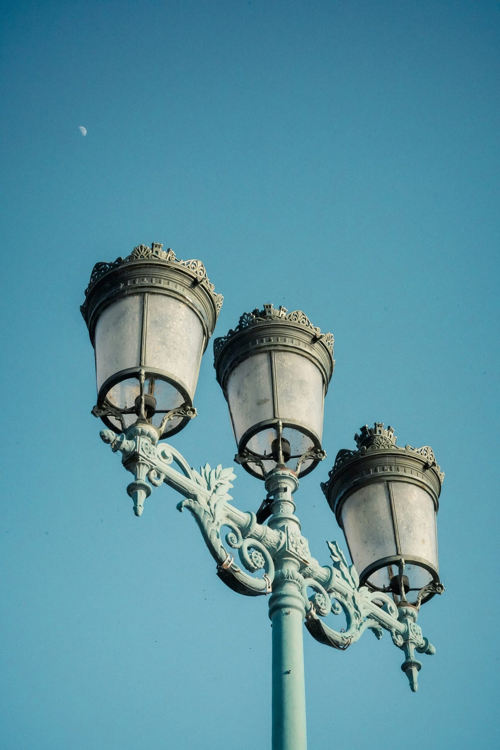 a group of street lamps